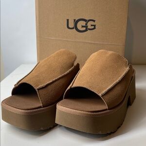 UGG Women's Brown Suede Platform Slide Sandals